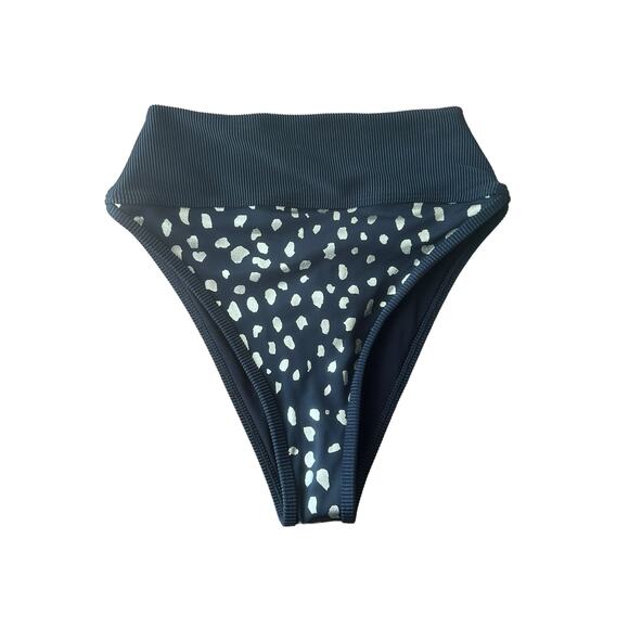 Beach Riot High Rise Cheeky Emmy Ribbed Bikini Bottoms in Black Gold Spot XS - Picture 5 of 8